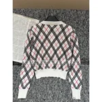 BURBERRY ♥️2025 Early Autumn New Collection Colorblock Plaid Cavalry Embroidered Logo Crewneck Knit Cardigan for Women - Image 8