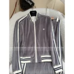 Celine 2025SS Early Fall Collection 🩶 Matte Grey Baseball Set - Embroidery Logo Jacket & Pants - Image 6
