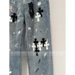 CHROME HEARTS 🖤 2025 Early Fall New Collection — Colorblock Leather Cross Logo High-Waist Slimming Enzyme-Washed Wide-Leg Jeans - Image 17