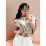 Louis Vuitton 2025SS Early Fall Collection 🐻 Wool Blend Hooded Vest - Jacquard Logo Cape Top with Notch Collar - Image 9