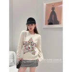 Dior 2025 Early Autumn Collection ⭐️ Colorful Yarn Jacquard Logo Sweater - Round Neck Star-Pattern Wool Knit Women's Pullover - Image 2