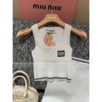 miumiu 25SS Spring/Summer Collection 🤍 Panda Color-Block Set - Sleeveless Knit Tank & Bodycon Skirt w/ Letter Logo - Image 5