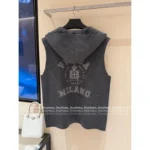 Prada 2025SS Early Fall Collection 🩶 Reversible Hooded Vest - Double-Faced Jacquard Logo w/ Belted Wool Blend - Image 6