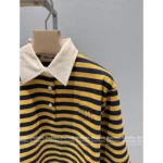 miumiu 2025SS Early Fall Collection 💛 Yellow Striped Letter Logo Polo-Collar Long-Sleeve Crop Hoodie - Fake Two-Piece Design - Image 6