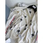 THOM BROWNE  2025 Early Fall Collection 🦢 Goose Jacquard Logo White V-Neck Cardigan - Women's Wool Blend Knit Cover-Up - Image 7