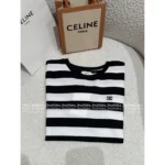 CELINE 25SS Spring/Summer Collection ☑️ Women's Classic Black & White Cotton Tee - Embroidered Letter Logo Short-Sleeve T-Shirt - Image 12