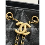 Chanel 25/26 Fall-Winter Collection 🖤 25Bag Drawstring Backpack - Caviar Leather w/ Chain ⛓️ Logo & Adjustable Straps 🎒 - Image 4