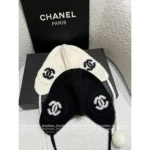 Chanel 2025B Fall/Winter Collection 🤍 Pom-Pom Beanie w/ Drop Pendant - Imported Cashmere Earflap Hat (Russian-Style Knit) - Image 3