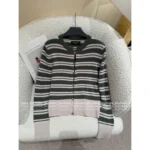 LOROPIANA 2025SS Early Fall Collection 💰 "Old Money" Striped Cashmere Cardigan - Crew Neck Logo Knit w/ Timeless Silhouette - Image 8