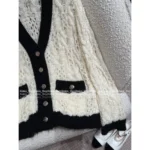 Chanel 2025B Early Fall Collection 🤍 Black & White Contrast Cardigan - V-Neck Mohair/Wool-Silk Blend Knit - Image 4