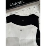 Chanel 2025A New Collection 🤍 Heart Jacquard Logo Top - Cotton Ribbed Sleeveless Vest / Short Sleeve Tee - Image 5