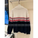 LOEWE 2025SS Fall/Winter Collection ♥️ Classic Embroidered Logo Wool Blend Sweater - Stand Collar Zip-Up w/ Colorblock Jacquard - Image 9