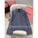miumiu 2025SS Early Fall Collection 🆕 Classic Plaid Baseball Jacket - Notch Collar & Logo Appliqué w/ Contrast Sleeves - Image 16