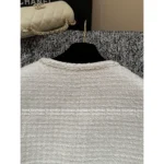 Chanel 2025B Early Fall Collection 🤍 Minimalist White Tweed Coat - Round Neck Woven Jacket w/ Textured Bouclé - Image 9