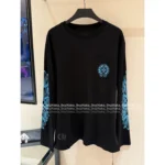 CHROME HEARTS 2025 Early Fall Collection 🔵 Sanskrit Print Logo Tee - Blue Cotton Long Sleeve w/ Round Neck - Image 3