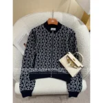 Hermes 🍊 2025 Early Autumn New Collection Jacquard Pig Nose Logo Zip-Up Cardigan in Cashmere/Wool Blend - Image 4