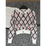 BURBERRY ♥️2025 Early Autumn New Collection Colorblock Plaid Cavalry Embroidered Logo Crewneck Knit Cardigan for Women - Image 7