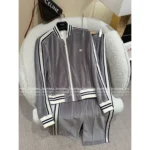 Celine 2025SS Early Fall Collection 🩶 Matte Grey Baseball Set - Embroidery Logo Jacket & Pants - Image 5