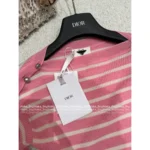 Dior 2025 Early Fall Collection 🎀 Pink Striped Wool Blend Sweater - Round Neck with Shoulder Stud Details - Image 9