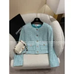 Chanel 25A Haute Atelier Collection 🩵 Blue Short-Length Notch Lapel Blazer w/ Pockets - Imported Tweed & Silk Lining - Image 8