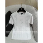 Chanel 🤍 2025B Spring/Summer New Collection Crochet Hollow-Out Round Neck Sleeveless Knit Tank / Short-Sleeve T-Shirt - Image 9