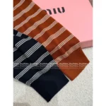 miumiu 2025 SS Early Fall New Collection ❕ Jacquard Letter Logo Striped Wool Knit Polo Sweater with Zipper Design - Image 9