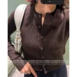 Prada 2025SS Early Fall Collection 🤎 Cashmere Blend Long Cardigan - Slim-Fit Cafe-Au-Lait Knit Open Front - Image 6