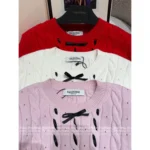 VALENTINO 2025SS Early Fall Collection 🎀 Bow Tie Ribbon Knit Sweater - 100% Wool Cable Knit Pullover with Lace Detailing - Image 12