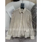 SAINT LAURENT 2025Y+ Spring/Summer Collection 🔆 Women's Striped Silk Shirt - Notch Collar 100% Mulberry Silk with Embroidered Logo - Image 9