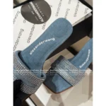 ALEXANDERWANG 2025SS Spring/Summer Collection 🎀 Crystal-Embellished Logo Slides - Leather-Sole Women's Sandals - Image 4