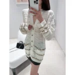 Chanel 2025A Haute Atelier Collection 🖤 Gold-Thread Embroidered Beaded Stripes Lace V-Neck Sheer Knit Cardigan - Image 5