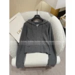 Dior 2025SS Early Fall Collection 🩶 Premium Gray Hooded Cardigan - Embroidered Logo Zip-Up w/ Cashmere-Wool Blend - Image 18