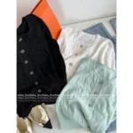 Hermes 2025 Early Fall Collection 🍊 Jacquard Knit Top w/ Crystal Buttons - Peplum Hem & Cinched Waist - Image 4