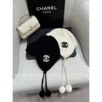 Chanel 2025B Fall/Winter Collection 🤍 Pom-Pom Beanie w/ Drop Pendant - Imported Cashmere Earflap Hat (Russian-Style Knit) - Image 6
