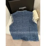Chanel 25B Early Fall Collection 💙 Wang Yibo Inspired Sapphire Blue Vest - Crystal Button Tweed Waistcoat w/ Woven Pockets - Image 14