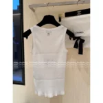 Chanel 2025A New Collection 🤍 Heart Jacquard Logo Top - Cotton Ribbed Sleeveless Vest / Short Sleeve Tee - Image 4