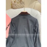 miumiu 2025SS Early Fall Collection 🩶 Mock Two-Piece Blazer - Notch Collar w/ Vertical Stripes & Signature Logo - Image 8