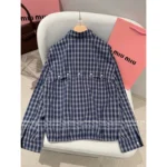 miumiu 2025SS Early Fall Collection 🆕 Classic Plaid Baseball Jacket - Notch Collar & Logo Appliqué w/ Contrast Sleeves - Image 15