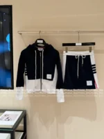 THOM BROWNE 2025 Early Fall Collection 👧 Classic Color-Block Set - Ribbed Cuff Zip-Up Leisure Suit - Image 5