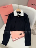 miumiu 25SS Fall Collection 🖤 American Campus Style Jacket - Color-Block Letterman Jacket with Zip Detail - Image 5