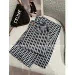 Celine 2025SS Early Fall Collection 🔍 Color-Block Striped Jeans - High-Waisted Straight Leg with Metal Logo Button - Image 2