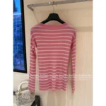 Dior 2025 Early Fall Collection 🎀 Pink Striped Wool Blend Sweater - Round Neck with Shoulder Stud Details - Image 8