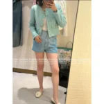 Chanel 25A Haute Atelier Collection 🩵 Blue Short-Length Notch Lapel Blazer w/ Pockets - Imported Tweed & Silk Lining - Image 2