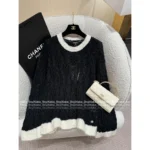 Chanel 🖤 2025B Early Autumn New Collection Black & White Colorblock Mohair/Wool-Silk V-Neck Knit Cardigan / Pullover Sweater for Women - Image 9