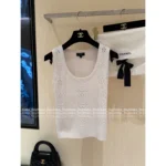 Chanel 🤍 2025B Spring/Summer New Collection Crochet Hollow-Out Round Neck Sleeveless Knit Tank / Short-Sleeve T-Shirt - Image 8