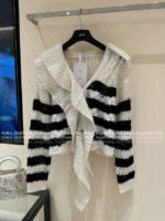 Dior 2025 Early Fall Collection ⭐️ Ruffle Fringe Sweater - Black & White Contrast Embroidered Pullover - Image 20