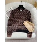 FENDI 2025 Early Fall Collection 🤎 Women's Jacquard Knit Pullover - Round Neck Long Sleeve Wool Sweater - Image 10