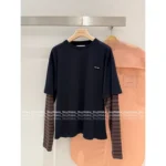miumiu 25SS Early Fall Collection 🔛 Mock Two-Layer Tee - Round Neck Long Sleeve Shirt w/ Letter Logo & 100% Cotton - Image 21