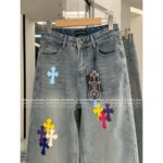 CHROME HEARTS 2025SS Spring/Summer Collection 🌈 Rainbow Cross Logo Jeans - High-Waisted Slimming Wide-Leg Pants 👖 - Image 9