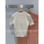miumiu 2025 Spring/Summer New Collection 🤍 Classic Logo Beaded Top - Heavyweight Crystal Embroidered Round Neck Sheer Top - Image 21